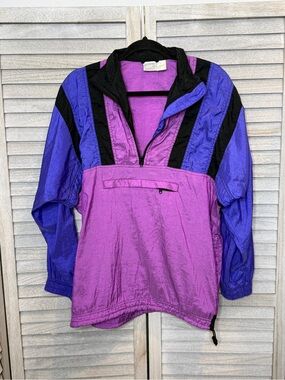 Vintage Nike 90s Colorblock Purple Blue Black Nylon Anorak Windbreaker Sz Small
